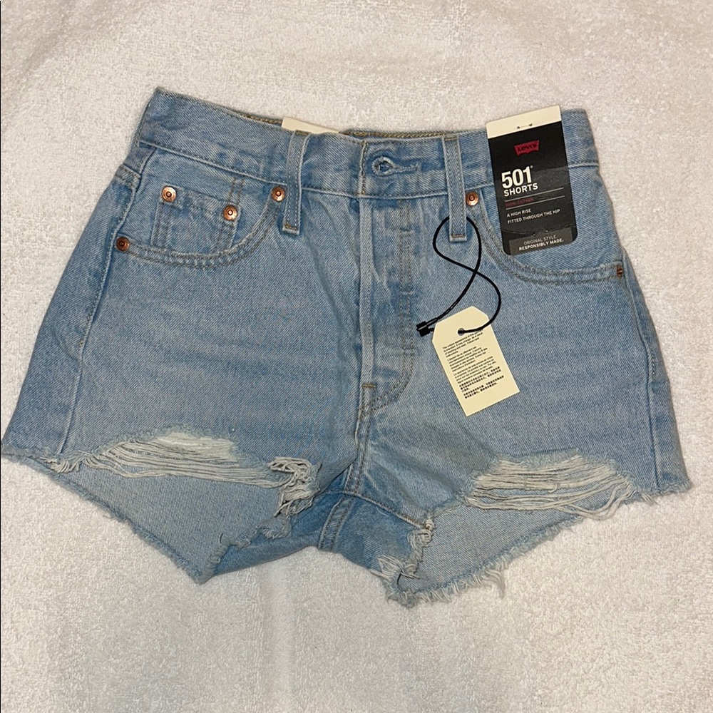 Levi's 501 Blue Jean Shorts Distressed High-Waisted